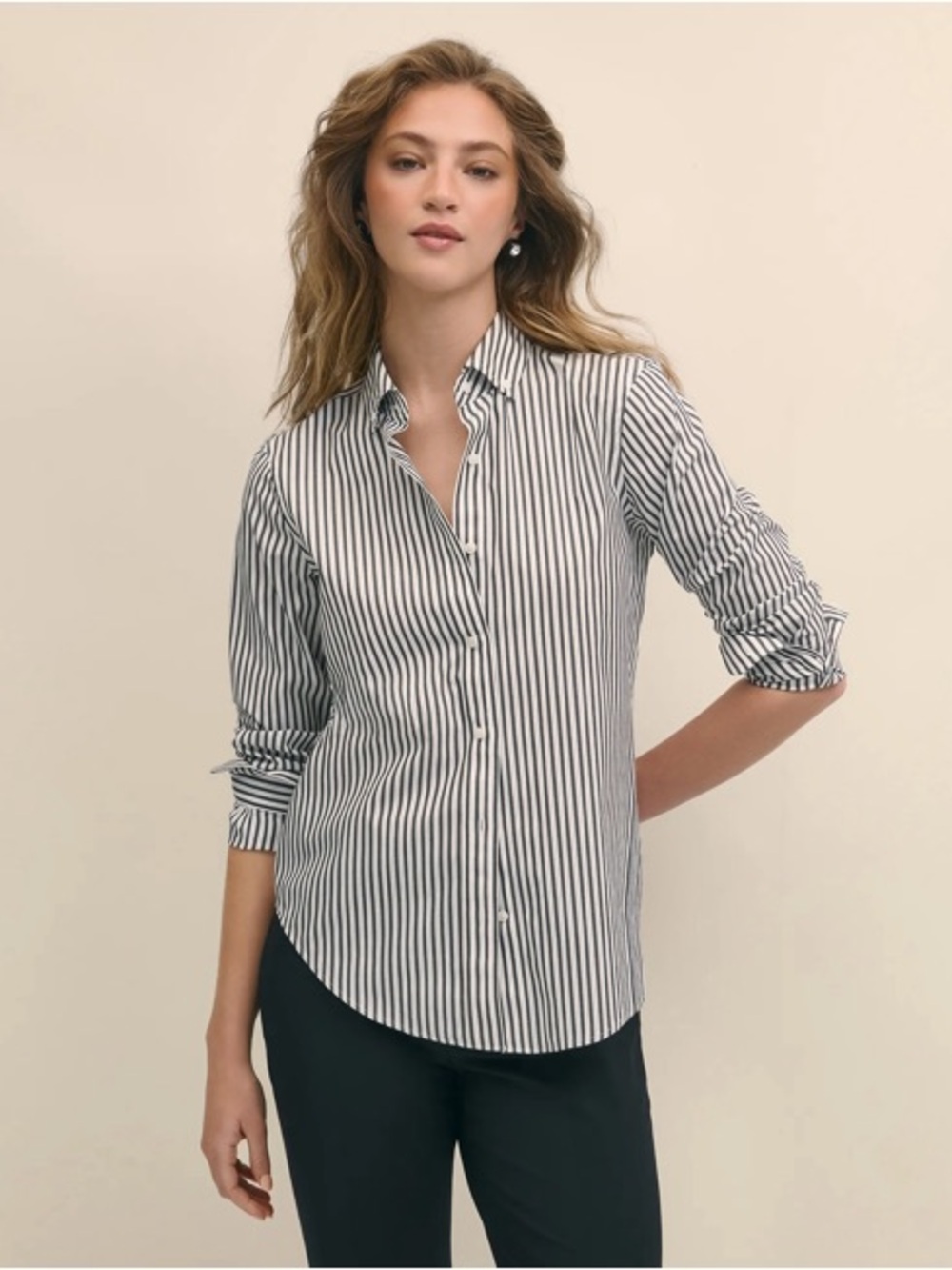 Brooks Brothers Black and White Striped Cotton Button-Down Shirt